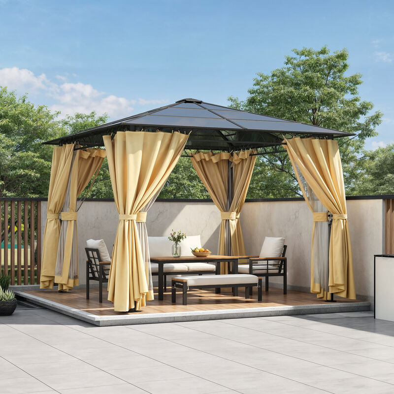 10'x10' Hardtop Gazebo with Polycarbonate Roof, Aluminum Frame & Mosquito Netting