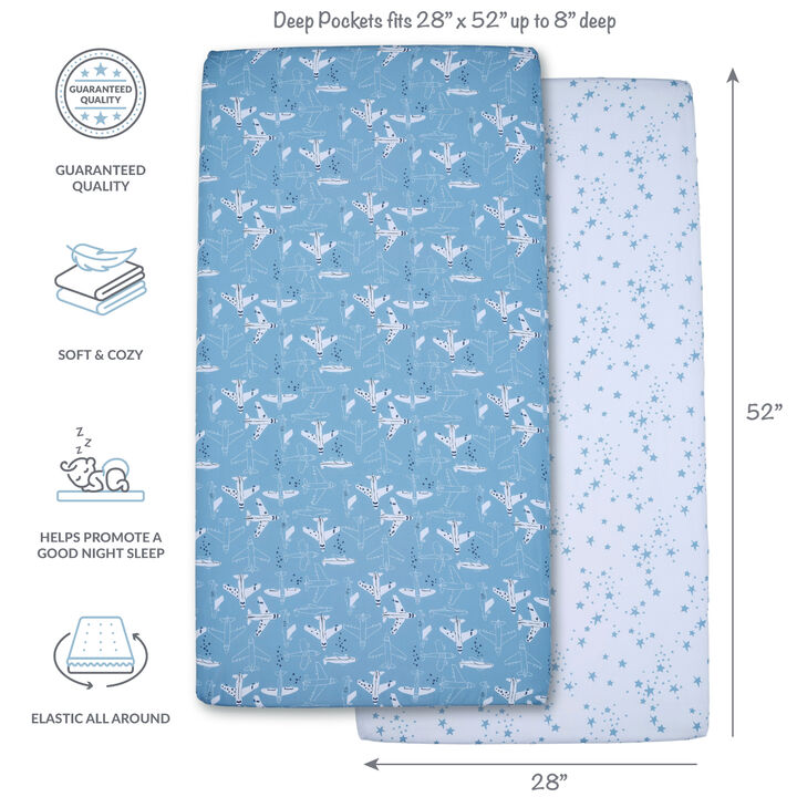 Bedtime Originals Airplane/Stars Aviation 2-Pack Fitted Crib/Toddler Sheet Set