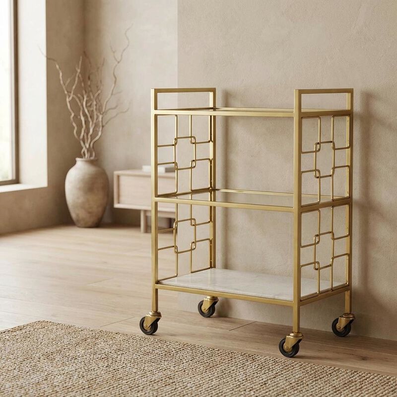 Starlight Canyon Home Modern Bar Cart with Distressed Finish, Contemporary Serving Cart for Home Bar image number 2