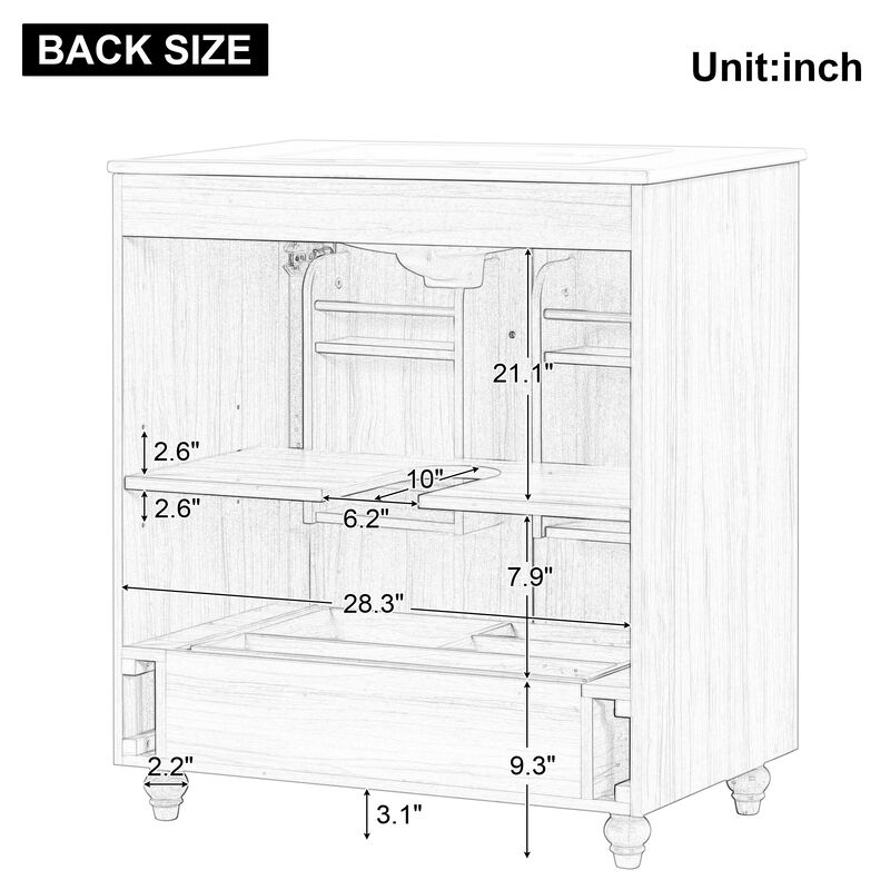 Whisen 30" Bathroom Storage Cabinet Bathroom Vanity with Ceramic Sink, Adjustable Shelf and Drawer