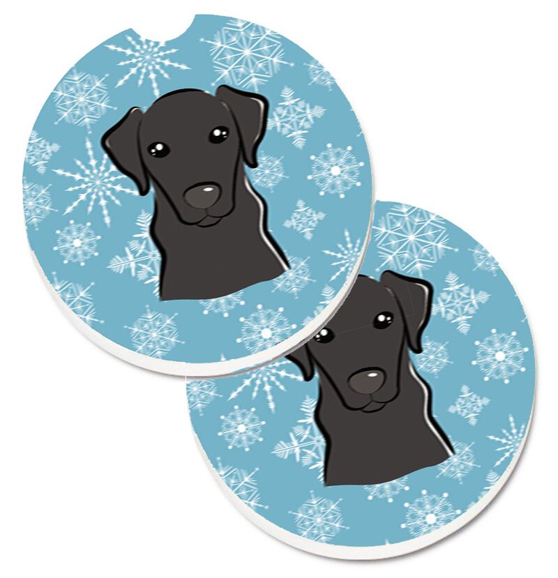 Caroline's Treasures Snowflake black Labrador Set of 2 Cup Holder Car Coasters BB1669CARC, 2.56, Multicolor