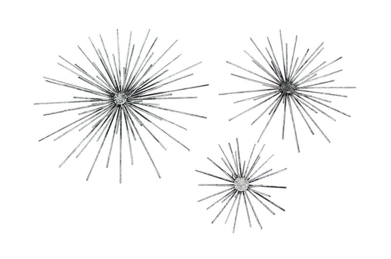 Aged Silver Finish Mid-Century Modern Atomic Star Burst Wall Sculptures Set of 3 image number 0
