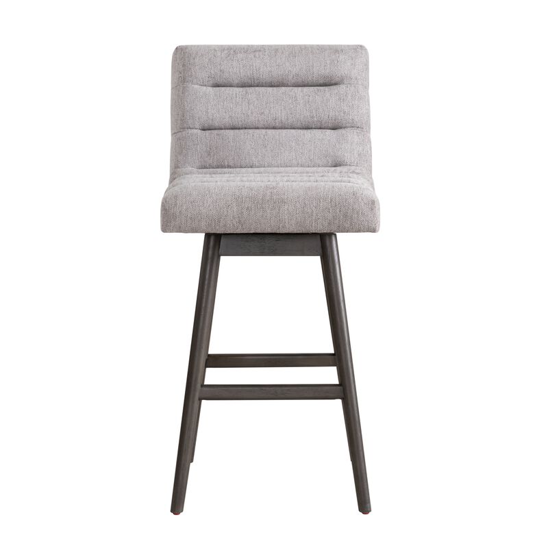 Elias Gray Solid Wood Upholstered 30" Bar Height Swivel Barstool with Gray Fabric Seat