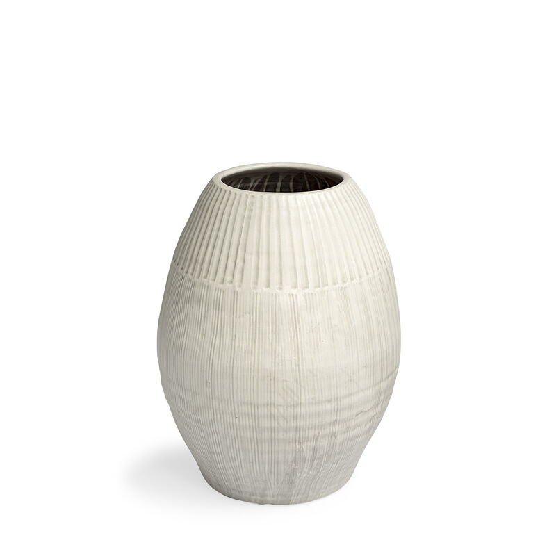 Decorative Ceramic Vase with Embossed Stripe Design for Living Room