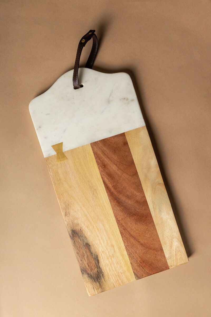 Darvaza White Marble & Wood Cutting Board - Large
