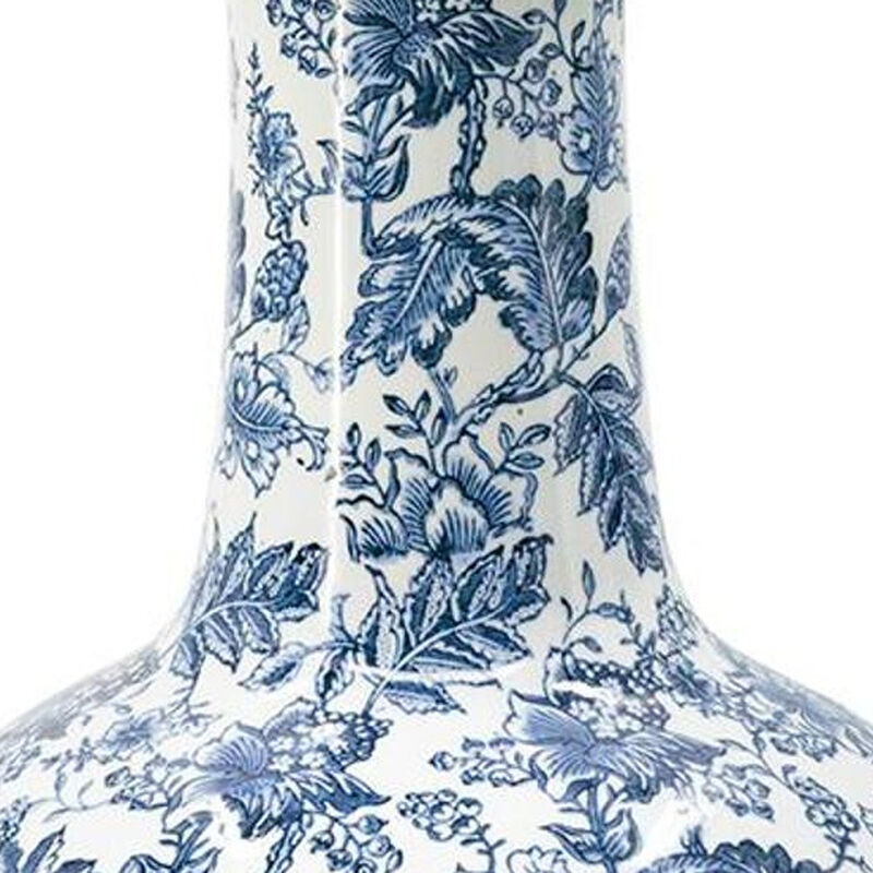 HomeRoots 24" Blue And White Floral Curved Porcelain Table Vase image number 3