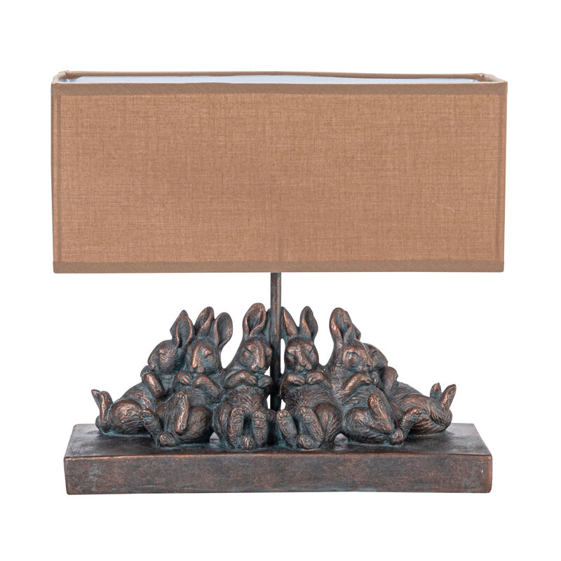 Resin Rabbit Table Lamp with Rectangle Linen Shade, Bronze Finish image number 3