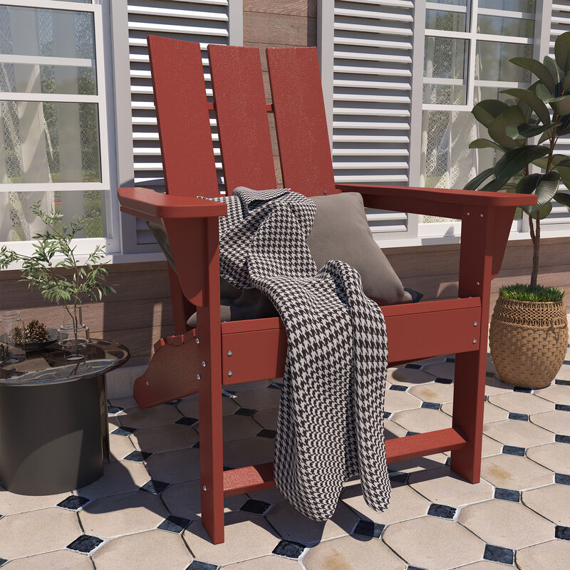 Mondawe Ergonomic Outdoor Adirondack Chair with 3 Back Panel Wide Armrests and Robust PS Material