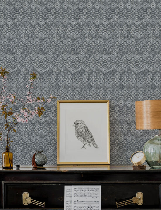 Gallivant Indigo Woven Geometric Wallpaper