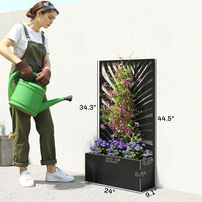 Hivvago Garden Planter with Metal Trellis, Wall-Mount or Freestanding image number 2