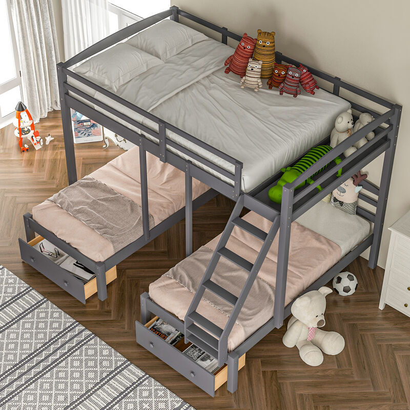 Whisen Full over Twin Twin Bunk Bed with Drawers, Pine, for Kids Teens Bedroom image number 2