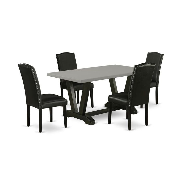 East West Furniture V696EN169-5 5-Pc Modern Dining Set - 4 Parson Dining Room Chairs and 1 Modern Rectangular Cement Dining Table with High Stylish Chair Back – Wire Brushed Black Finish