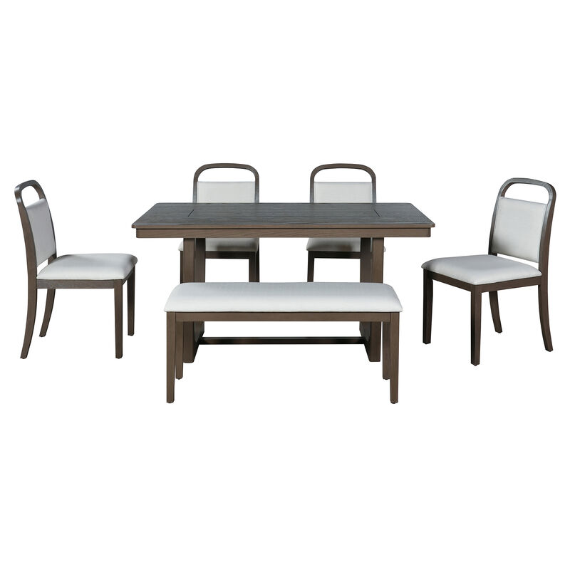 Merax Farmhouse Dining Table Set with 4 Cushioned Chairs & Storage Bench image number 0