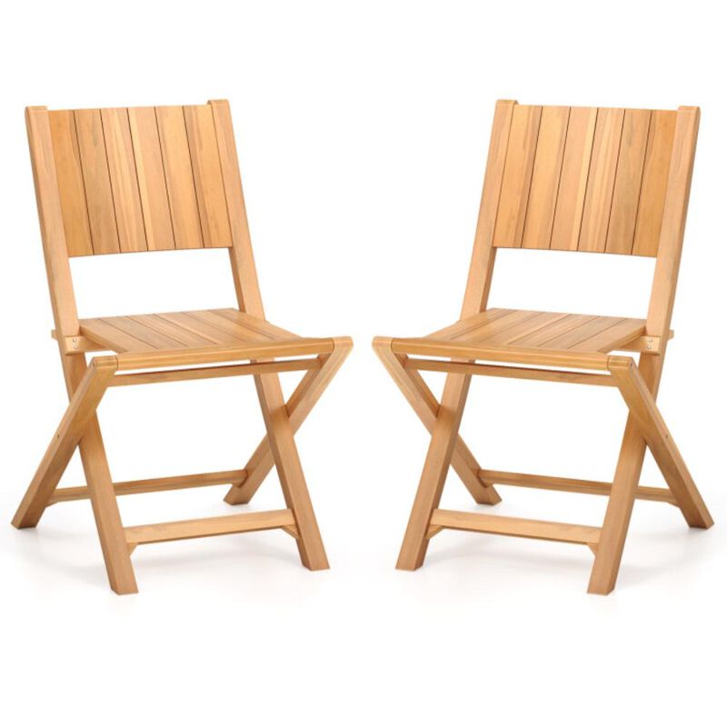 Hivvago 2 Pieces Teak Wood Outdoor Dining Chairs with Slatted Seat