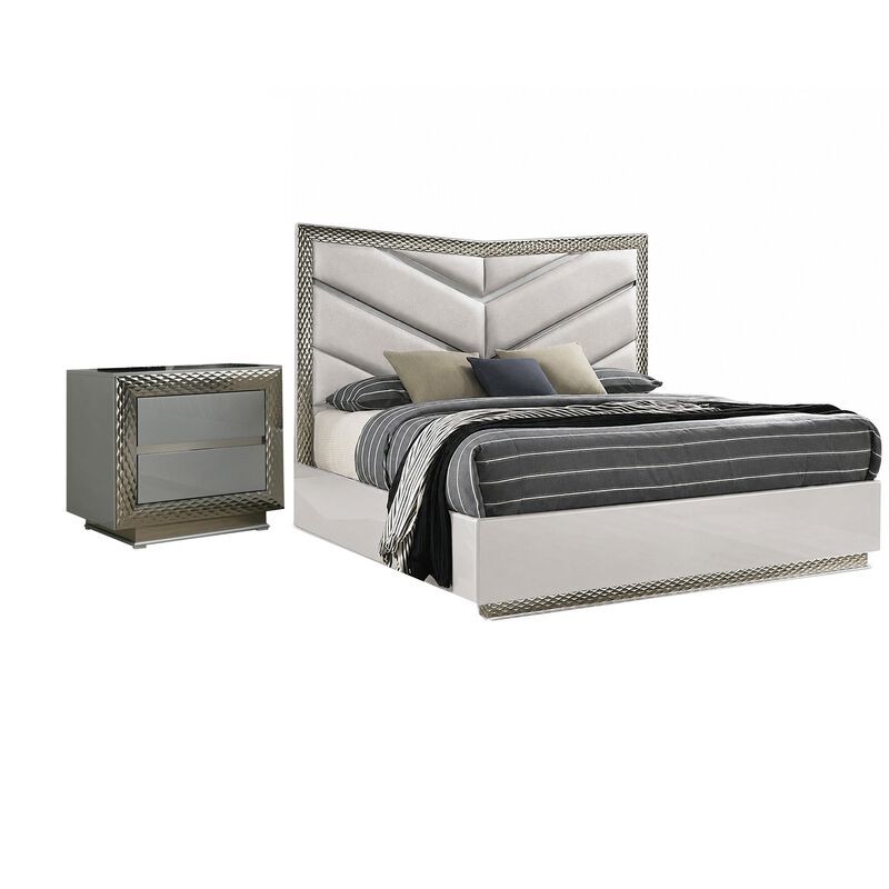 2pc King Bedroom Set, Gray, Silver Wood, Nightstand image number 0