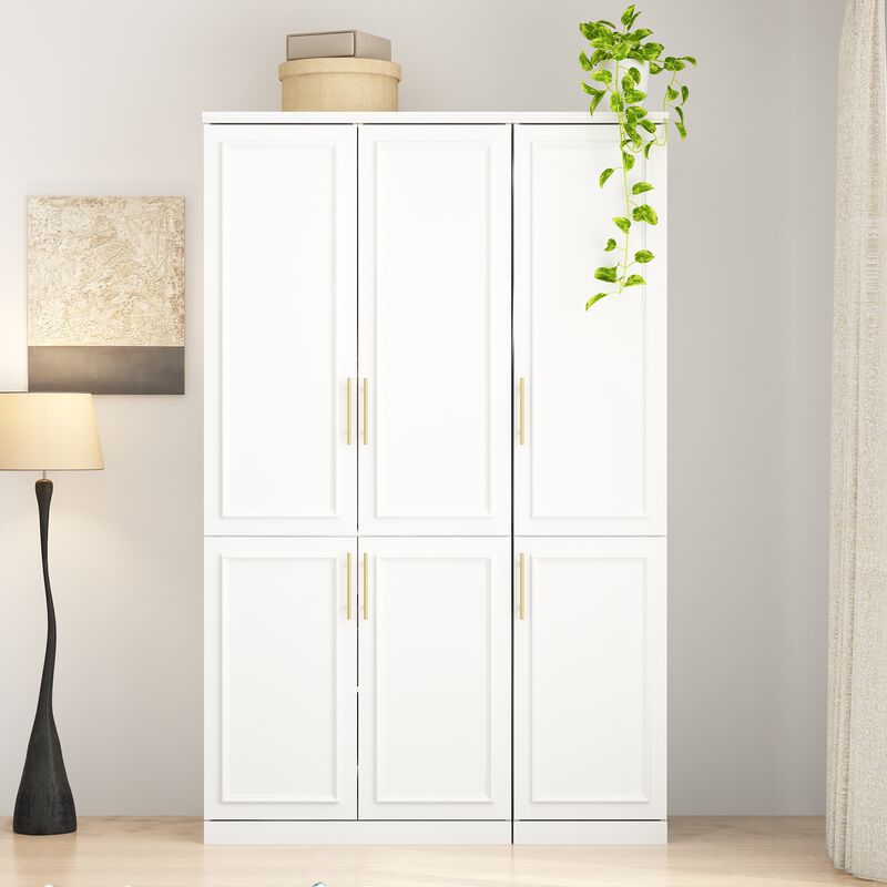 FUFU&GAGA Wardrobe with 6 Doors, Adjustable Shelves, 2 Hanging Rods, and Spacious Storage Drawers – Stylish and Functional Bedroom Storage Solution (47.4" W x 19.3" D x 74.8" H),White