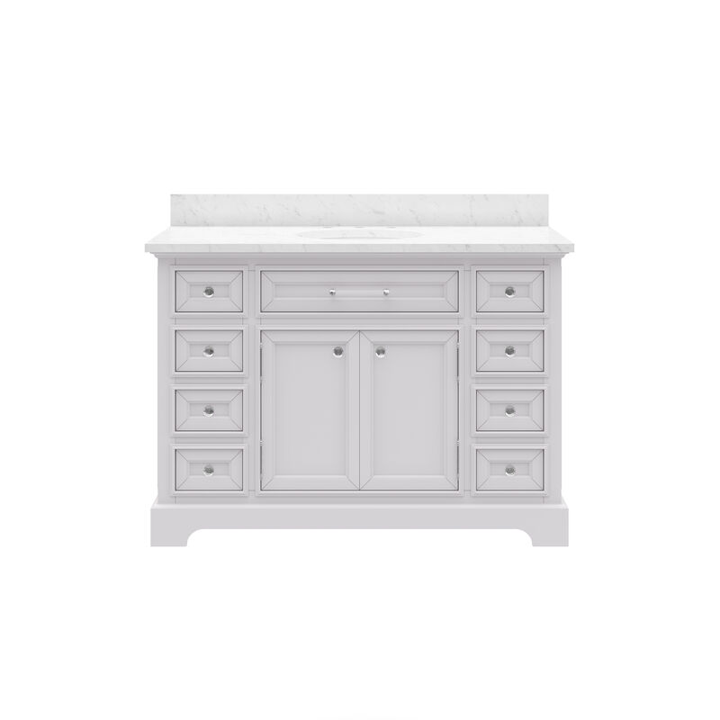 Derby 48 In. Single Sink Carrara White Marble Countertop Bath Vanity In Pure White