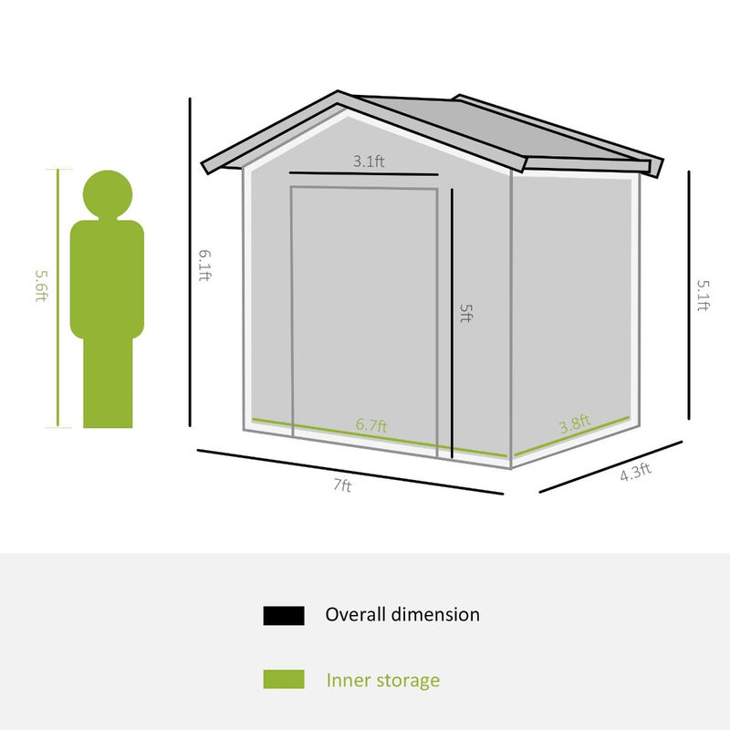 Compact Garden Vault: 7'x4' Grey/White Metal Utility Storage Shed