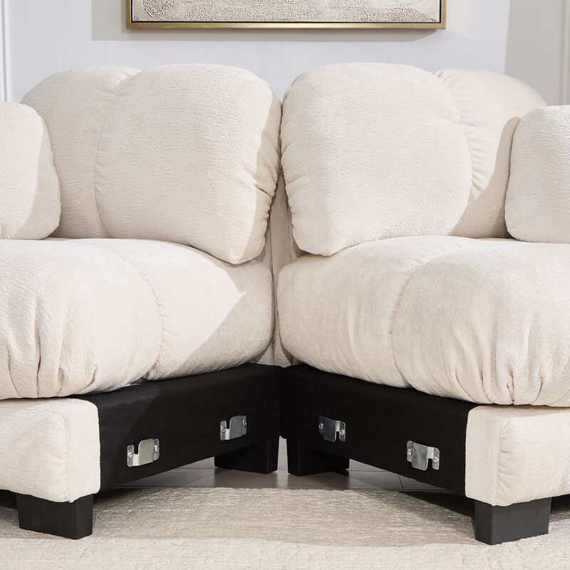 Chenille Cloud 4-Seater Sofa,Exquisite pillows and quilted back cushions,Soft padded armrests,Deep Seat Sofa Couch For Living Room-Orange image number 4