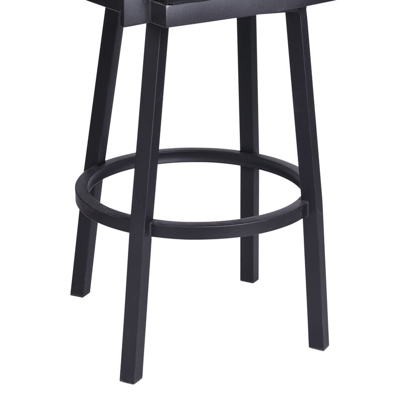 Balboa  Counter Height Swivel Vintage Black Faux Leather and Metal Bar Stool with Arms