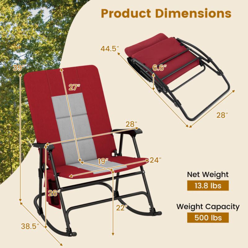 Hivvago Foldable Rocking Padded Portable Camping Chair with Backrest and Side pocket