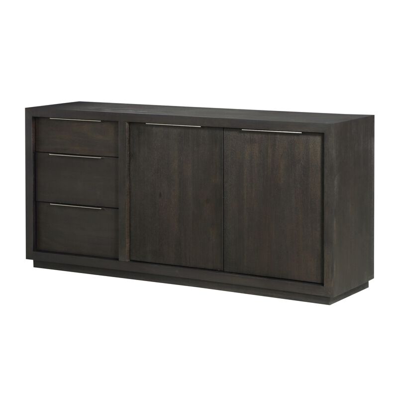 Wooden Rectangular Sideboard with Three Drawers and Double Door Cabinet, Gray
