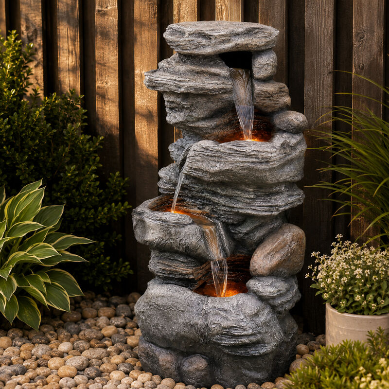 Outdoor Faux Stone 4-Tier Water Fountain with LED, Gray image number 8