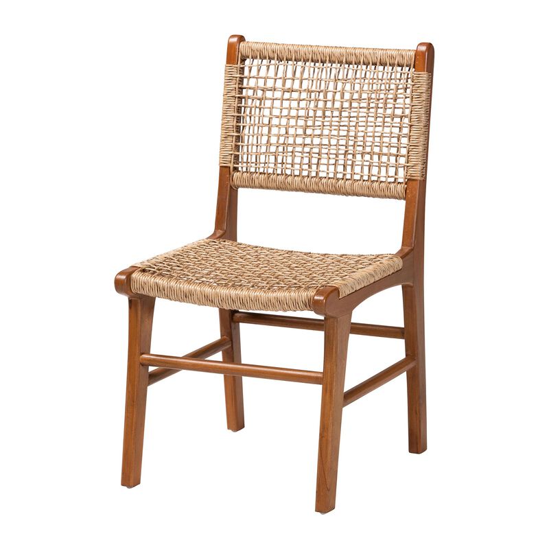 bali & pari Ariba Dining Chair with Mahogany Wood Frame and Viro Fiber Weaving, Rustic Boho Accent Chair for Dining Room or Kitchen