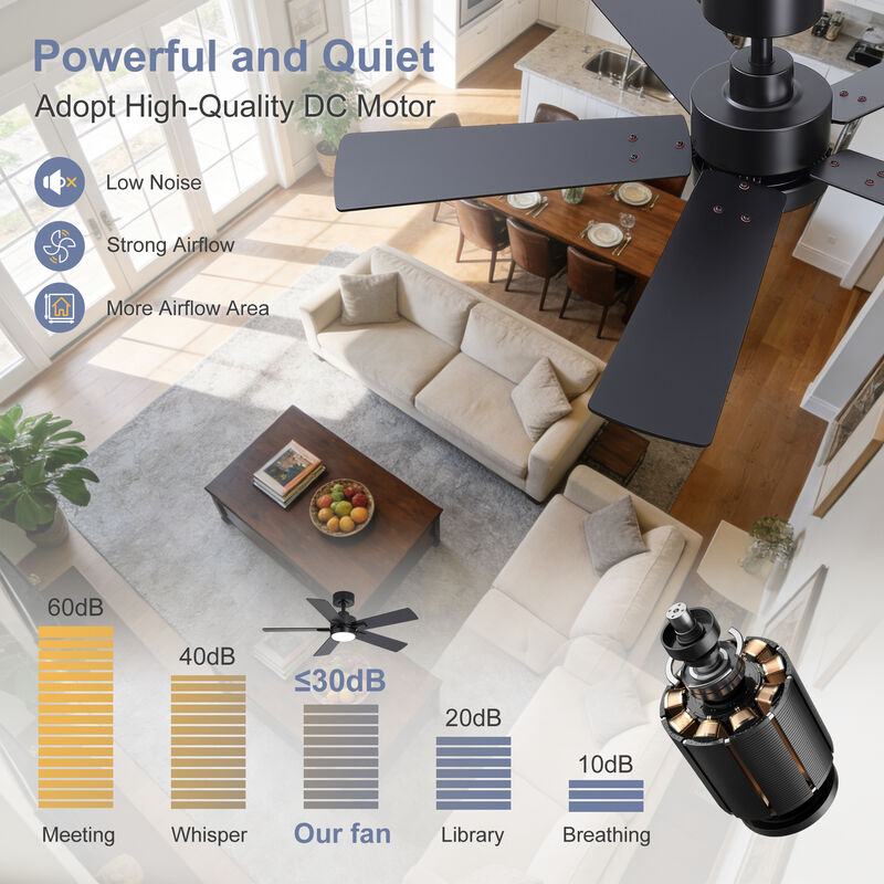 Breezary 42" Ceiling Fan with LED Light, 5 Reversible Blades, 6 Speeds, Remote image number 5