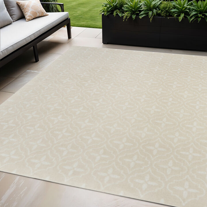 HomeRoots 5' X 7' Ivory And Beige Geometric Indoor Outdoor Area Rug
