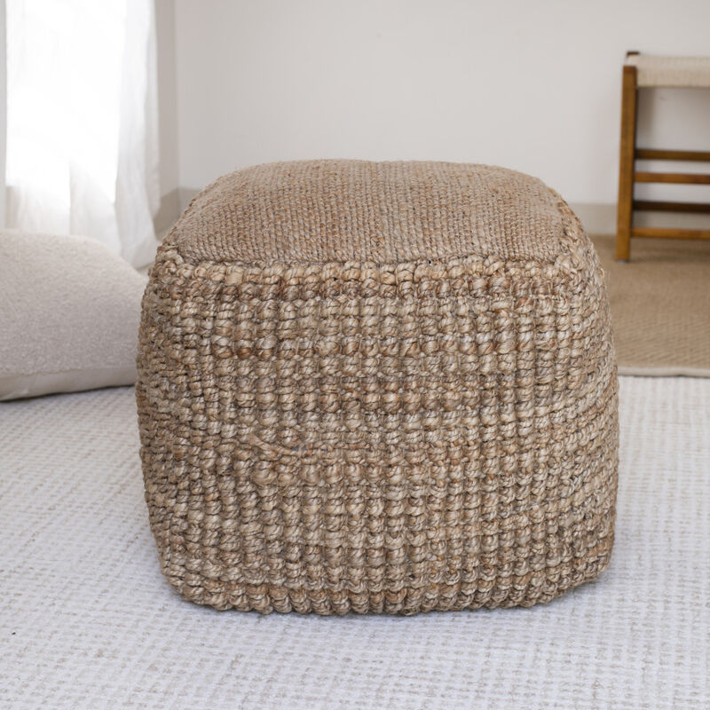 Hivvago 18 Inch Natural Jute Blend Cube Pouf Ottoman
