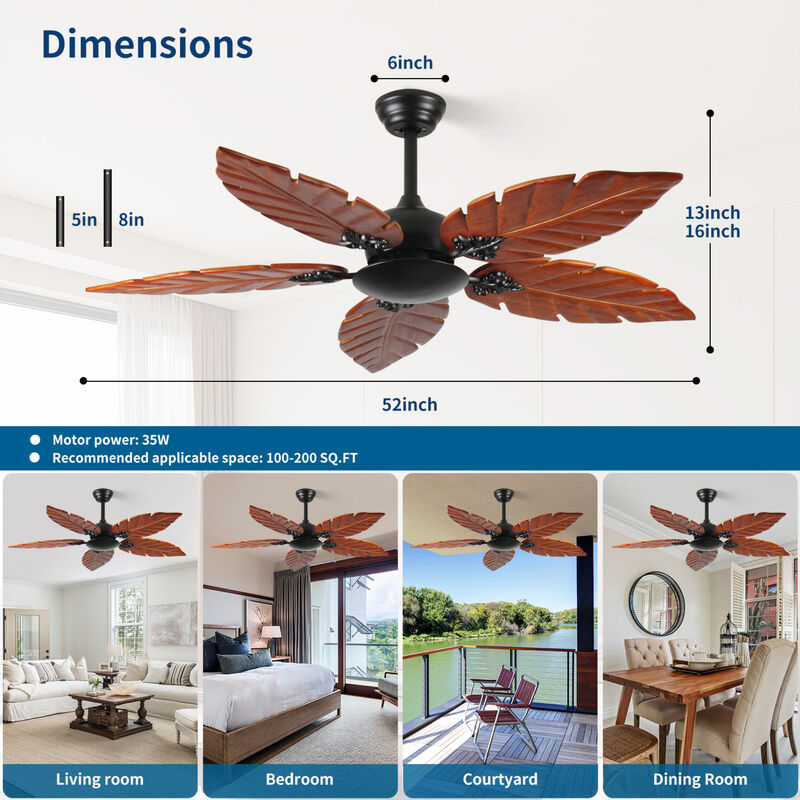 ELEMENT ACE 52 Inch Tropical Palm Leaf No-Light Ceiling Fan, Reversible Indoor/Outdoor Fan for Patio, Living Room, Porch, Energy Efficient Quiet Operation image number 2