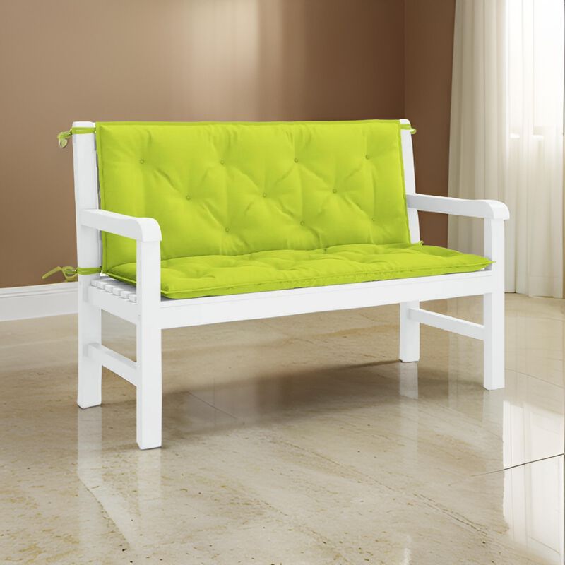 Claire Outdoor Cushion for Bench, Button Tufted Green Fabric, 47 Inch - Benzara