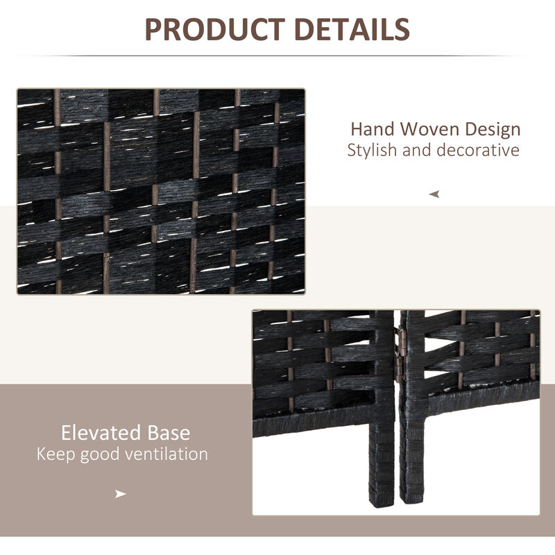 HOMCOM 4 Weave Panel Room Divider Privacy Folding Screen Diamond Decor Black