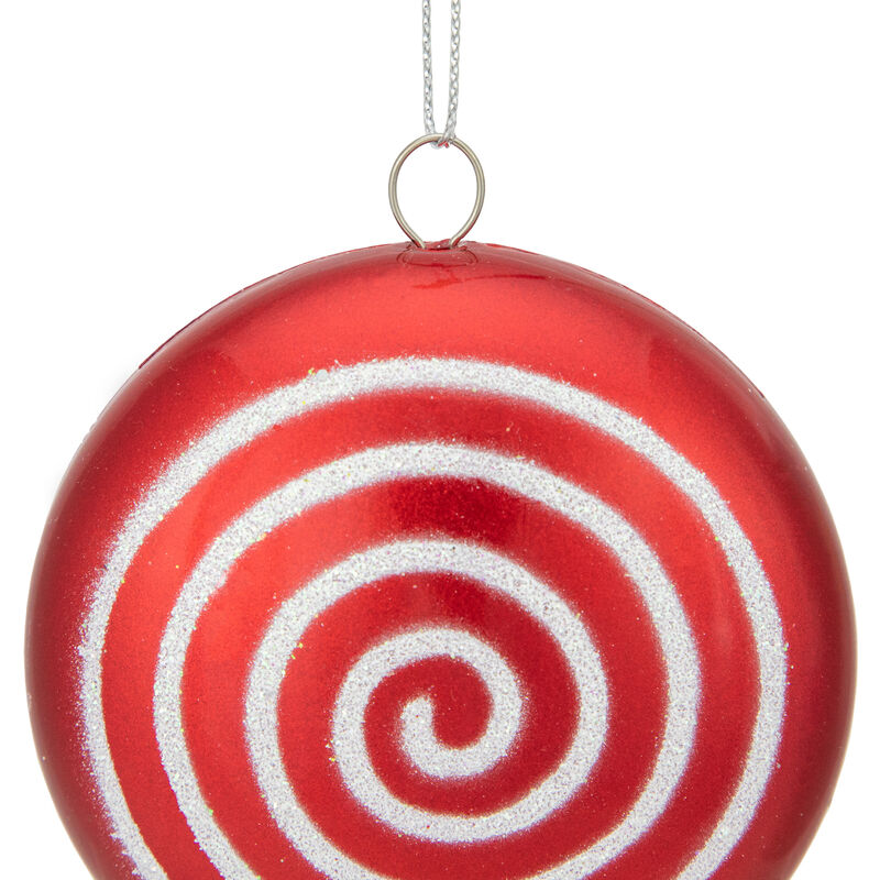 10" Red Candy Lollipop with Iridescent Glitter Swirl Shatterproof Christmas Ornament image number 2