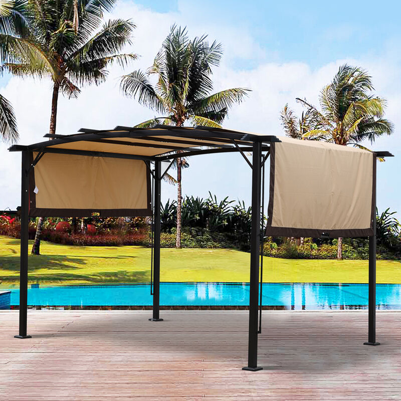 12 x 9 Ft Outdoor Pergola Patio Gazebo, Retractable Shade Canopy, Steel Frame Grape Gazebo, Sun Shelter Pergola for Gardens, Terraces, Backyard