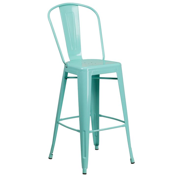 Flash Furniture Commercial Grade 30" High Mint Green Metal Indoor-Outdoor Barstool with Back