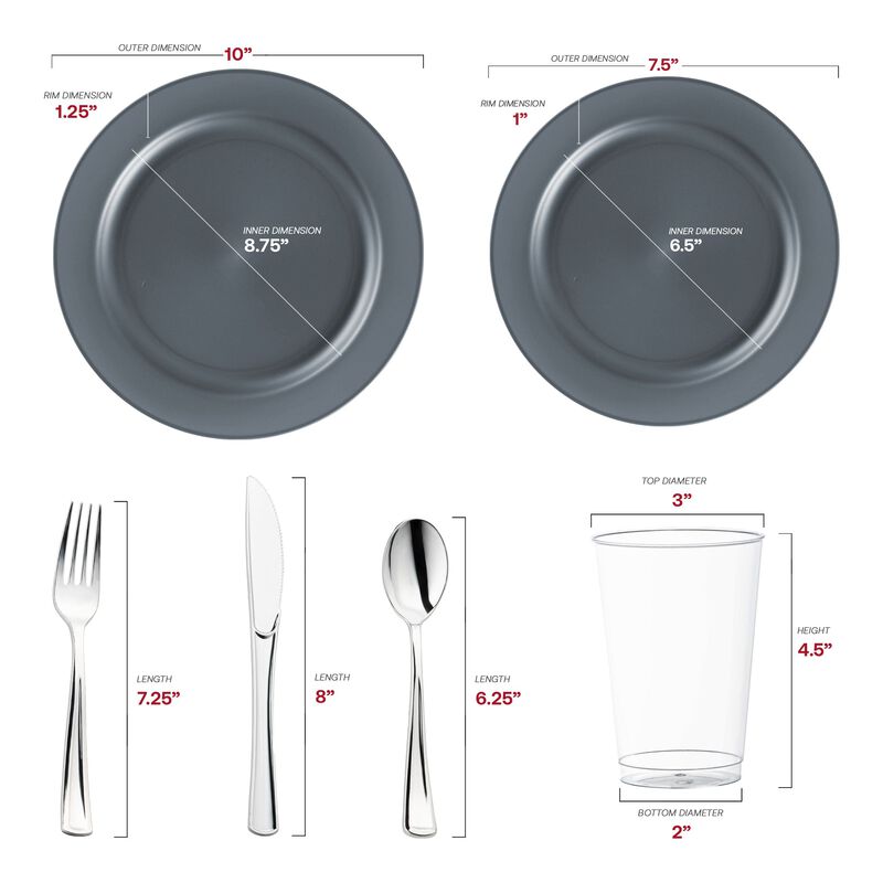 Matte Charcoal Gray Round Plastic Wedding Value Set (30 Sets) image number 2