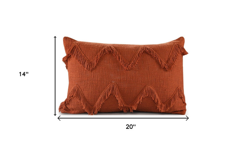 HomeRoots 14" X 20" Cinnamon Chevron Cotton Lumbar Throw Pillow With Texture image number 3