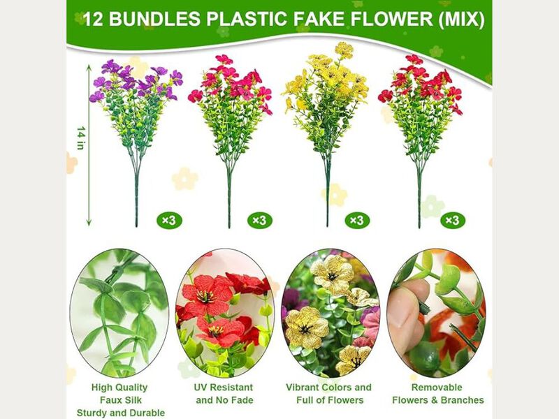 12 Bundle Artificial Hanging Eucalyptus Flowers UV Resistant Outdoor Garden image number 2