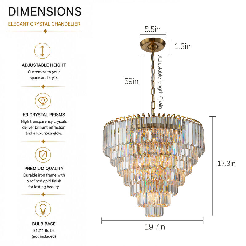 20'' Modern Crystal Chandelier in Warm Brass for Dining Room & Entryway image number 6