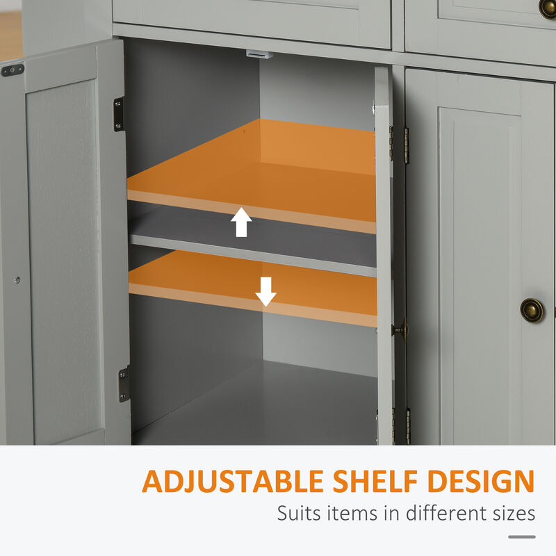 Rolling Kitchen Microwave Island with Flexible Storage Shelf Unit and Drawers