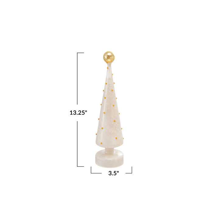 Gold Mercury Glass Tree with Embossed Dots and LED Glow