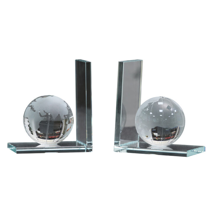 S/2 5x4" Crystal Orb Bookends, Clear
