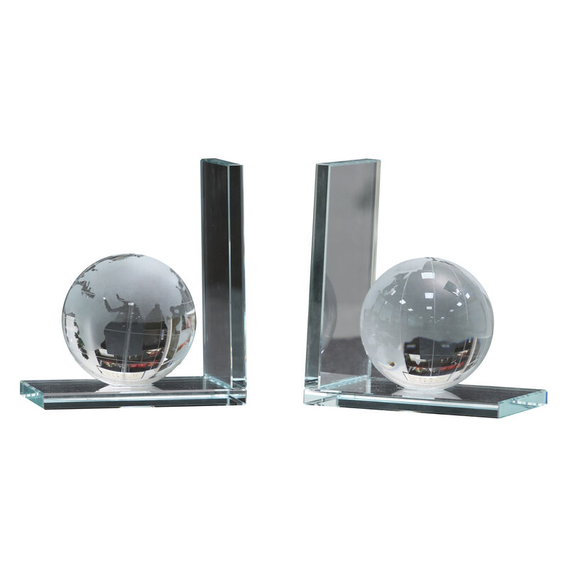 S/2 5x4" Crystal Orb Bookends, Clear image number 1