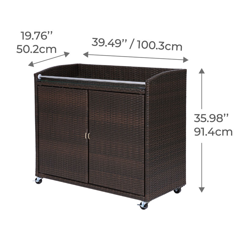 Veronica Outdoor Portable PE Rattan Serving Cart with Wheels, Brown image number 5