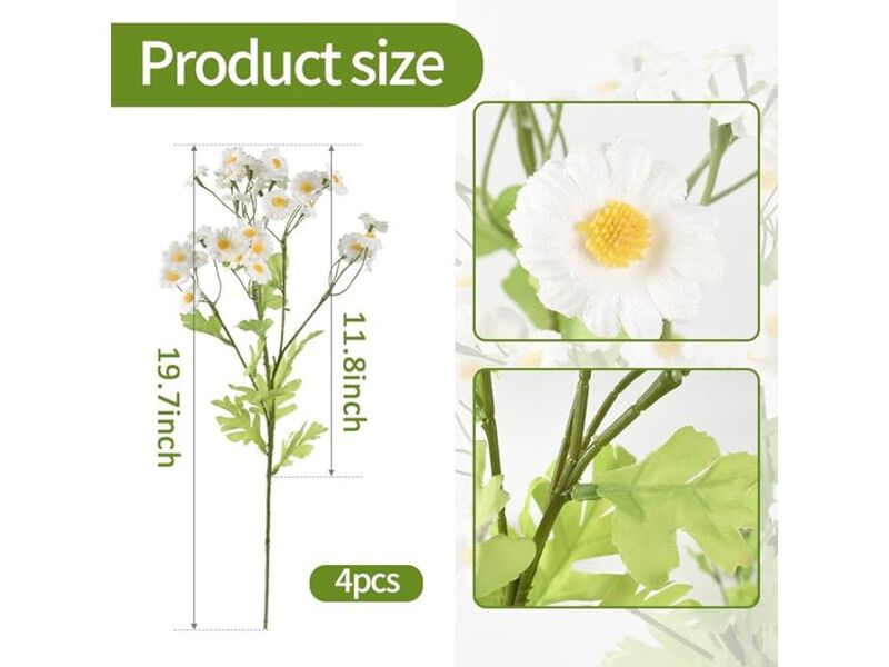 4 Piece White Artificial Daisy Flowers Wedding Centerpiece Decor image number 2