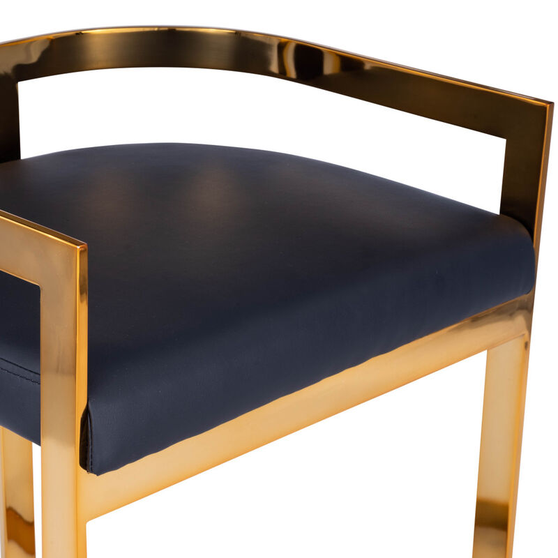 HomeRoots 28" Black And Gold Faux Leather And Iron Low Back Counter Height Bar Chair image number 5