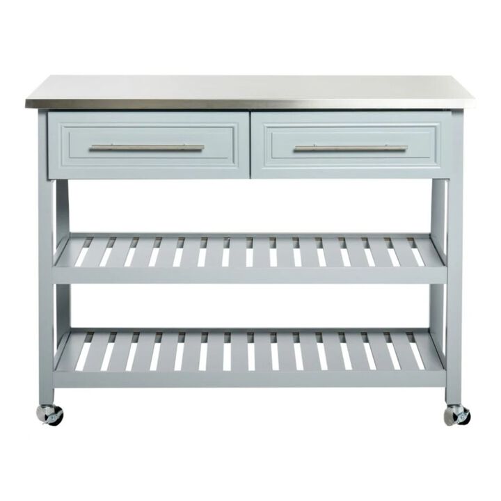 QuikFurn Light Gray Rolling Kitchen Island 2 Drawers Storage with Stainless Steel Top