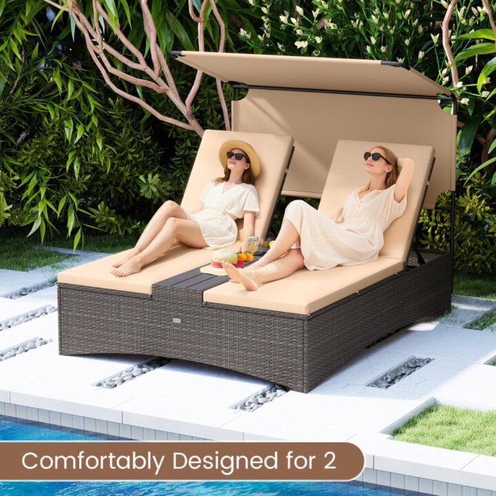 Hivvago Outdoor Daybed with Adjustable Backrests 2-Person PE Rattan Patio Bed